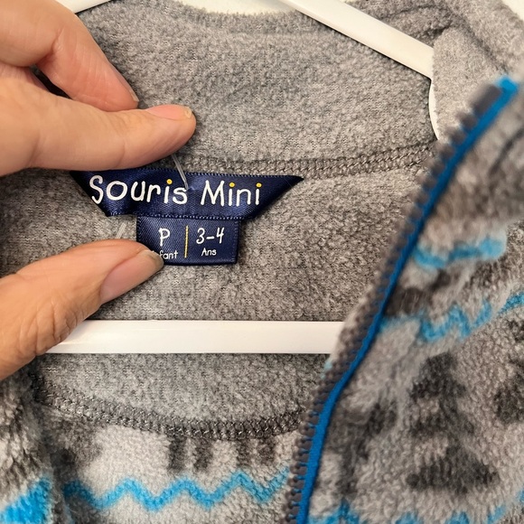 Souris Mini Gray and Blue Reindeer Fleece Pullover - Picture 4 of 4